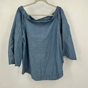 Free People Womens Boho Peasant Top Size M Chambray Off Shoulder Cottagecore